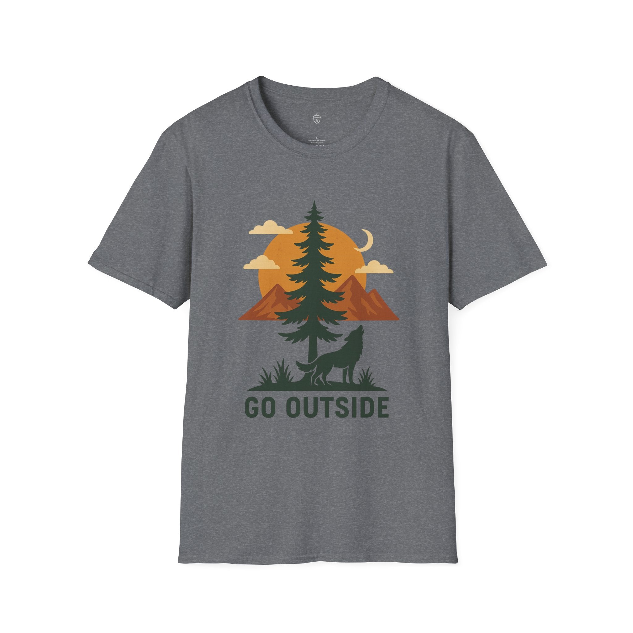 Go Outside T-Shirt — Outdoor Adventure Graphic Tee (Wolf, Mountains, Camping)