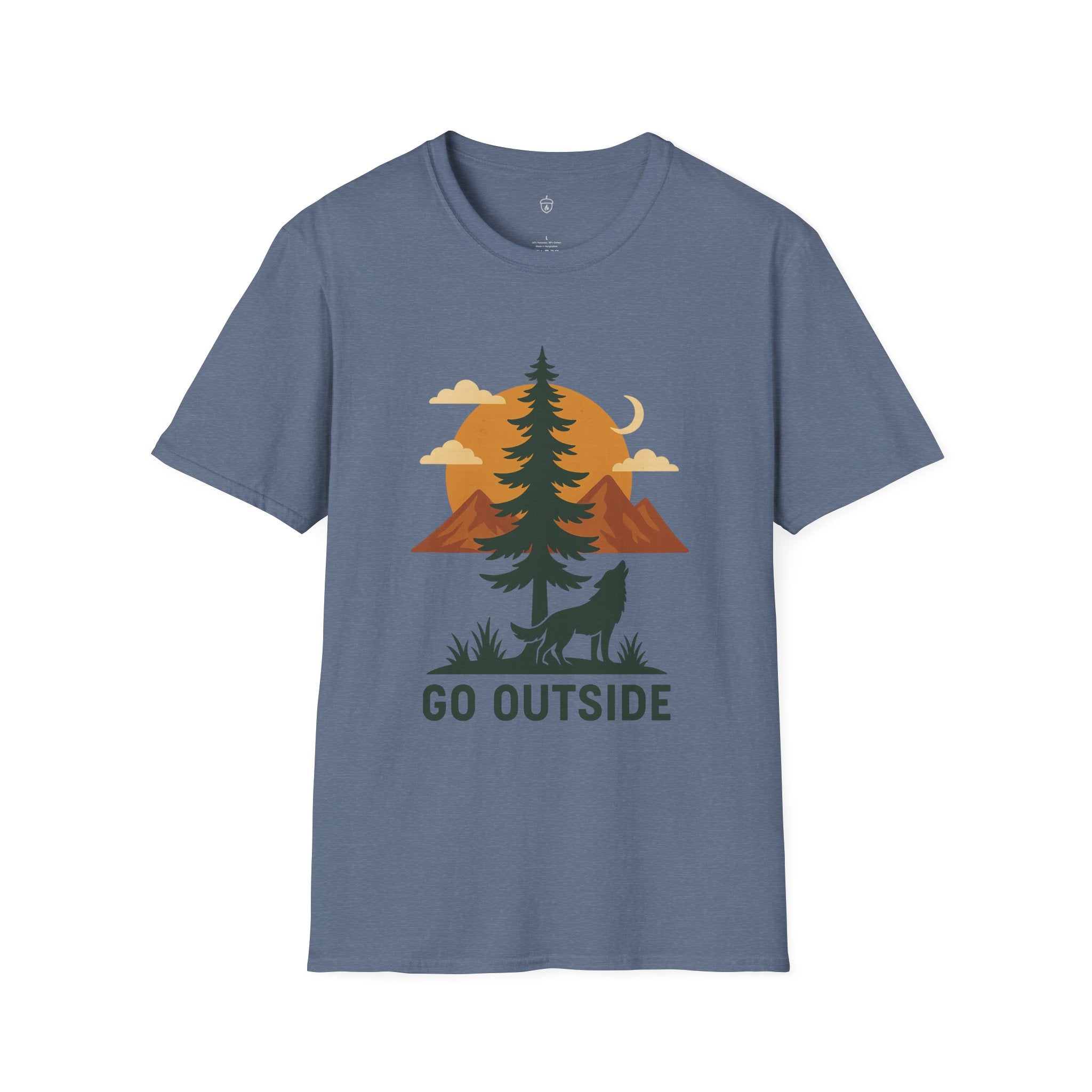 Go Outside T-Shirt — Outdoor Adventure Graphic Tee (Wolf, Mountains, Camping)