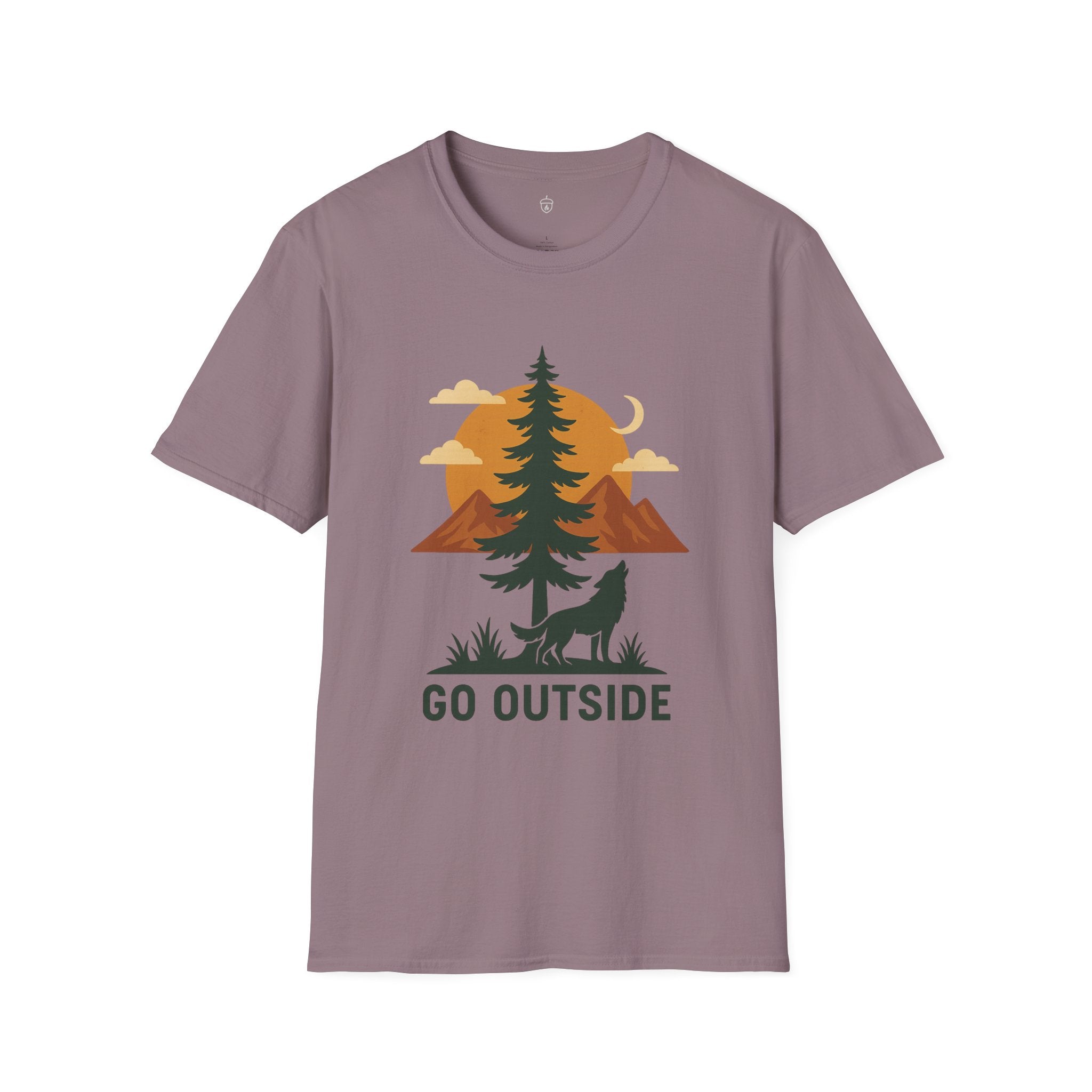 Go Outside T-Shirt — Outdoor Adventure Graphic Tee (Wolf, Mountains, Camping)