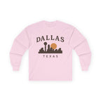 Dallas Texas Skyline Long Sleeve Tee — Retro Sunset City Shirt
