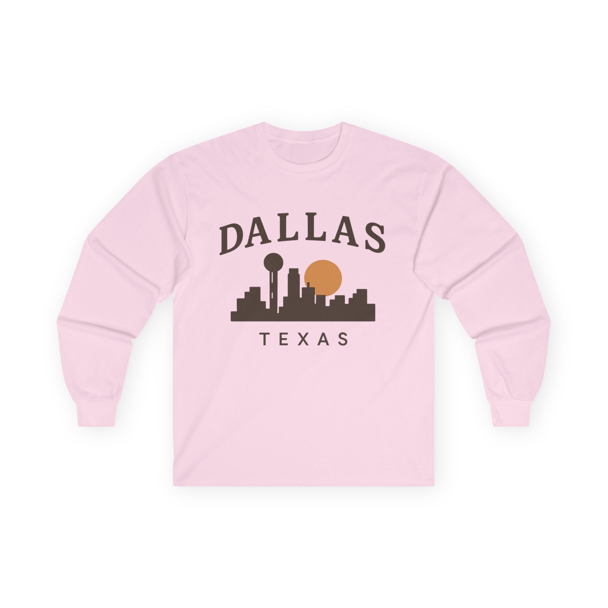 Dallas Texas Skyline Long Sleeve Tee — Retro Sunset City Shirt