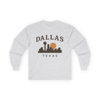 Dallas Texas Skyline Long Sleeve Tee — Retro Sunset City Shirt