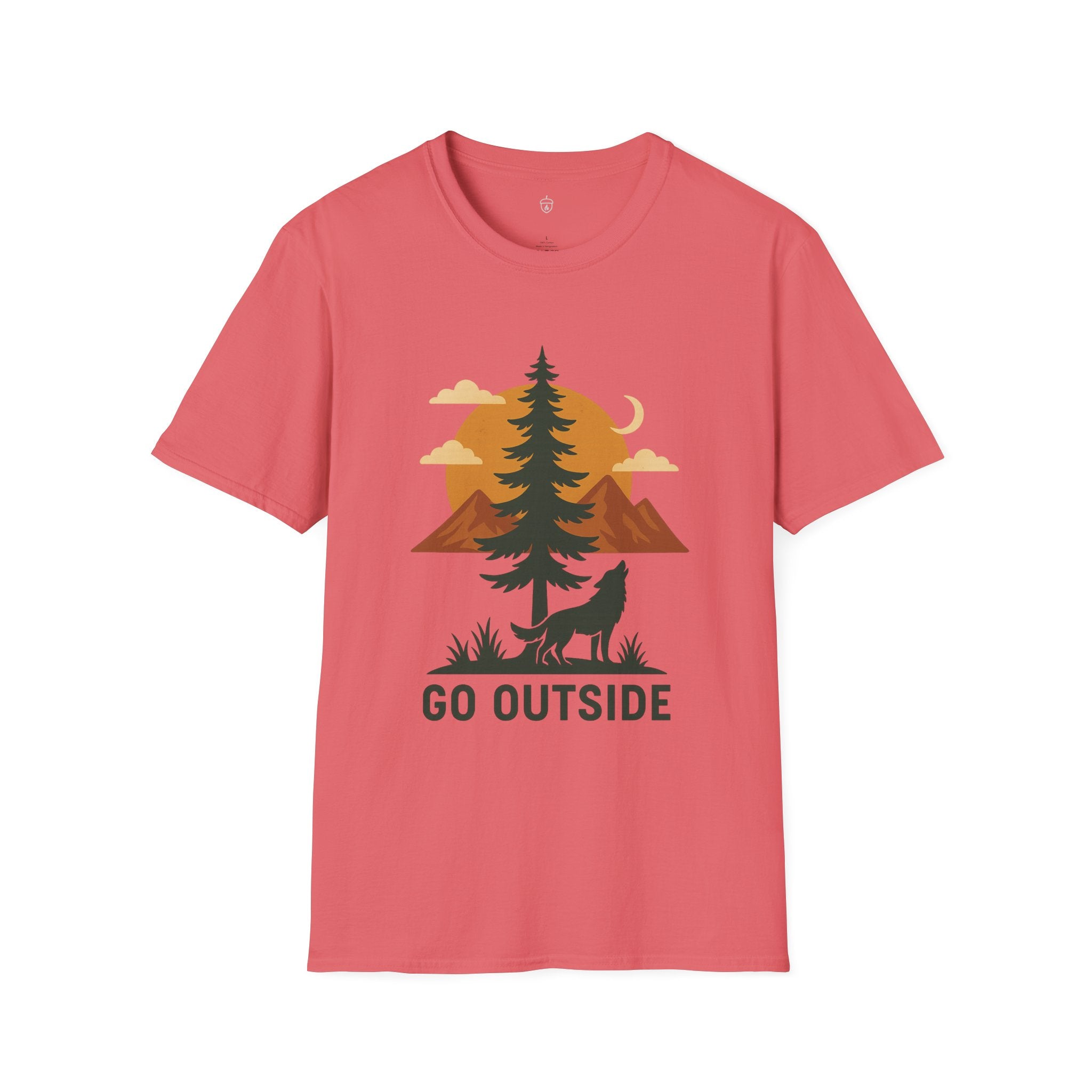 Go Outside T-Shirt — Outdoor Adventure Graphic Tee (Wolf, Mountains, Camping)