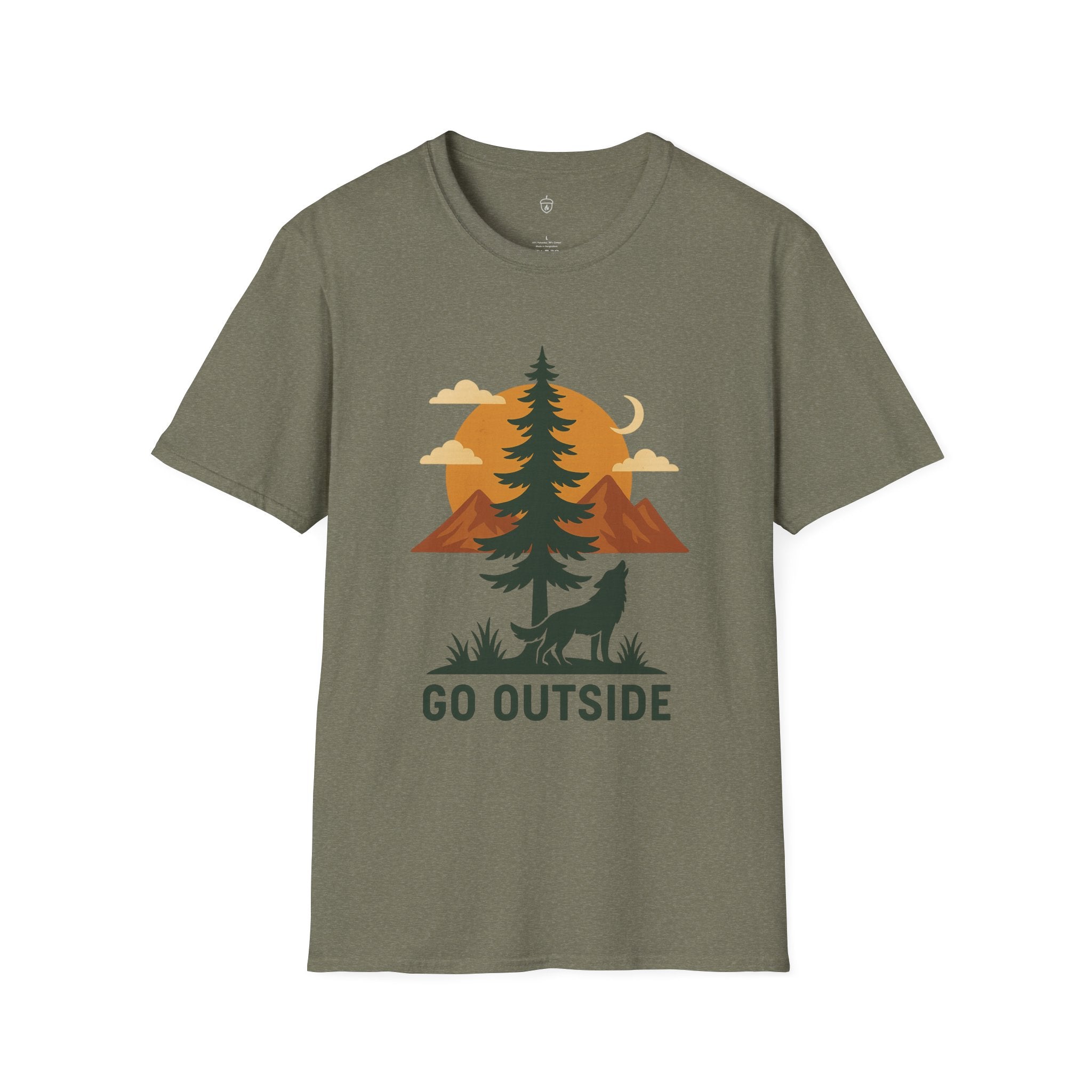 Go Outside T-Shirt — Outdoor Adventure Graphic Tee (Wolf, Mountains, Camping)