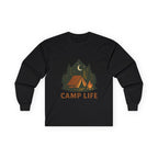 Camp Life Long Sleeve Tee — Retro Tent & Pine Trees Camping Shirt