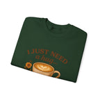 Crewneck Sweatshirt — "I Just Need a Hug in a Mug" Coffee Lover Cozy Pullover