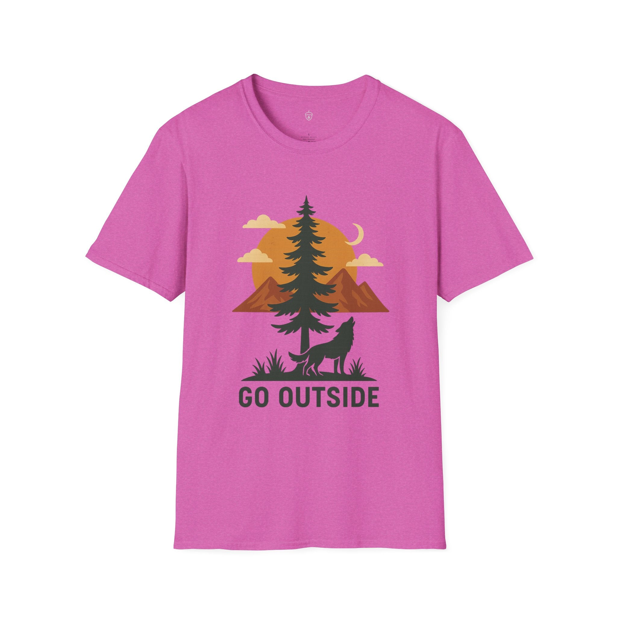 Go Outside T-Shirt — Outdoor Adventure Graphic Tee (Wolf, Mountains, Camping)