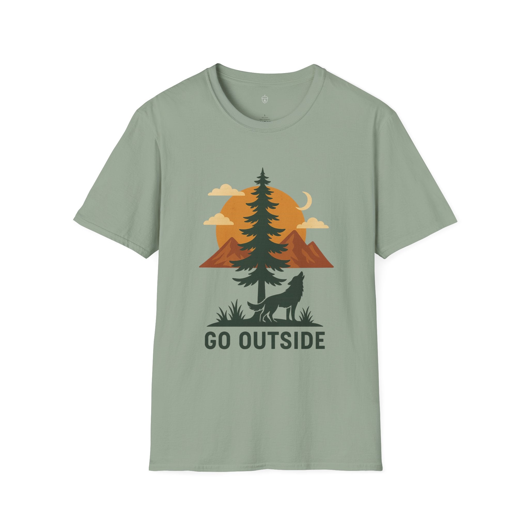 Go Outside T-Shirt — Outdoor Adventure Graphic Tee (Wolf, Mountains, Camping)
