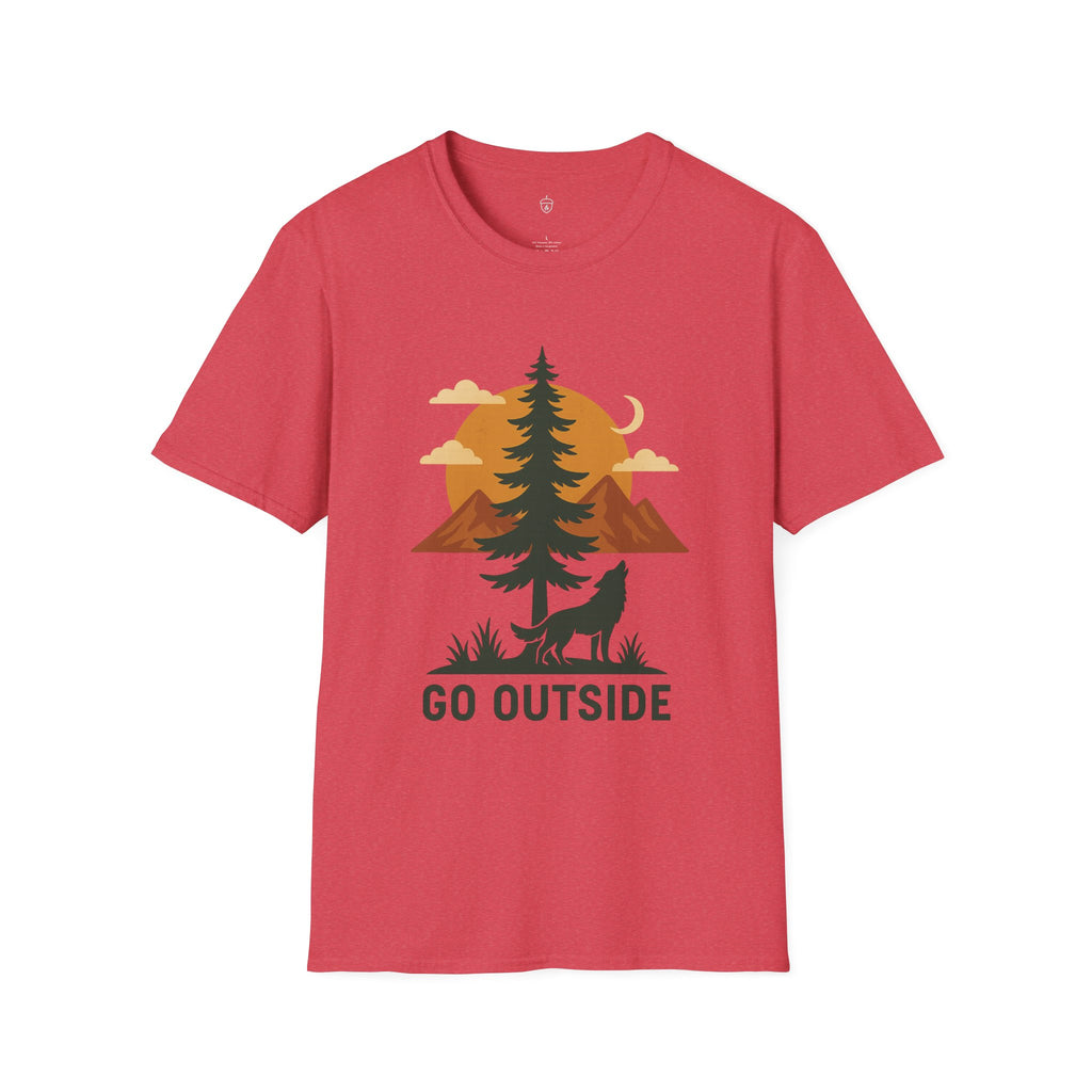 Go Outside T-Shirt — Outdoor Adventure Graphic Tee (Wolf, Mountains, Camping)