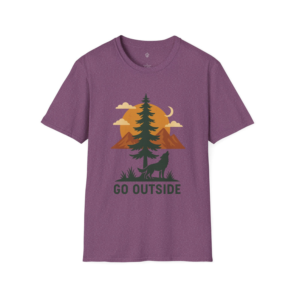 Go Outside T-Shirt — Outdoor Adventure Graphic Tee (Wolf, Mountains, Camping)