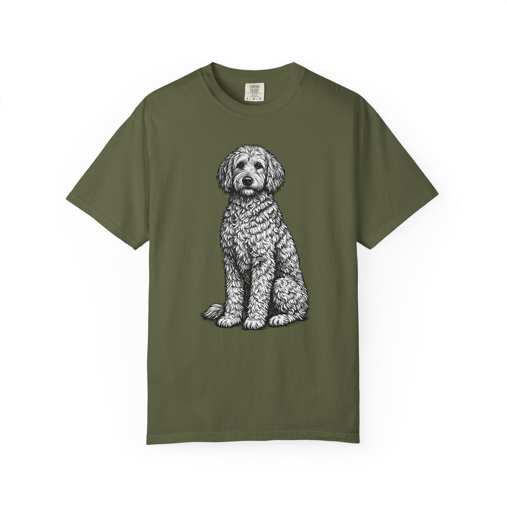 Doodle Sheepdog Graphic T-Shirt — Retro Rust Garment-Dyed Dog Tee