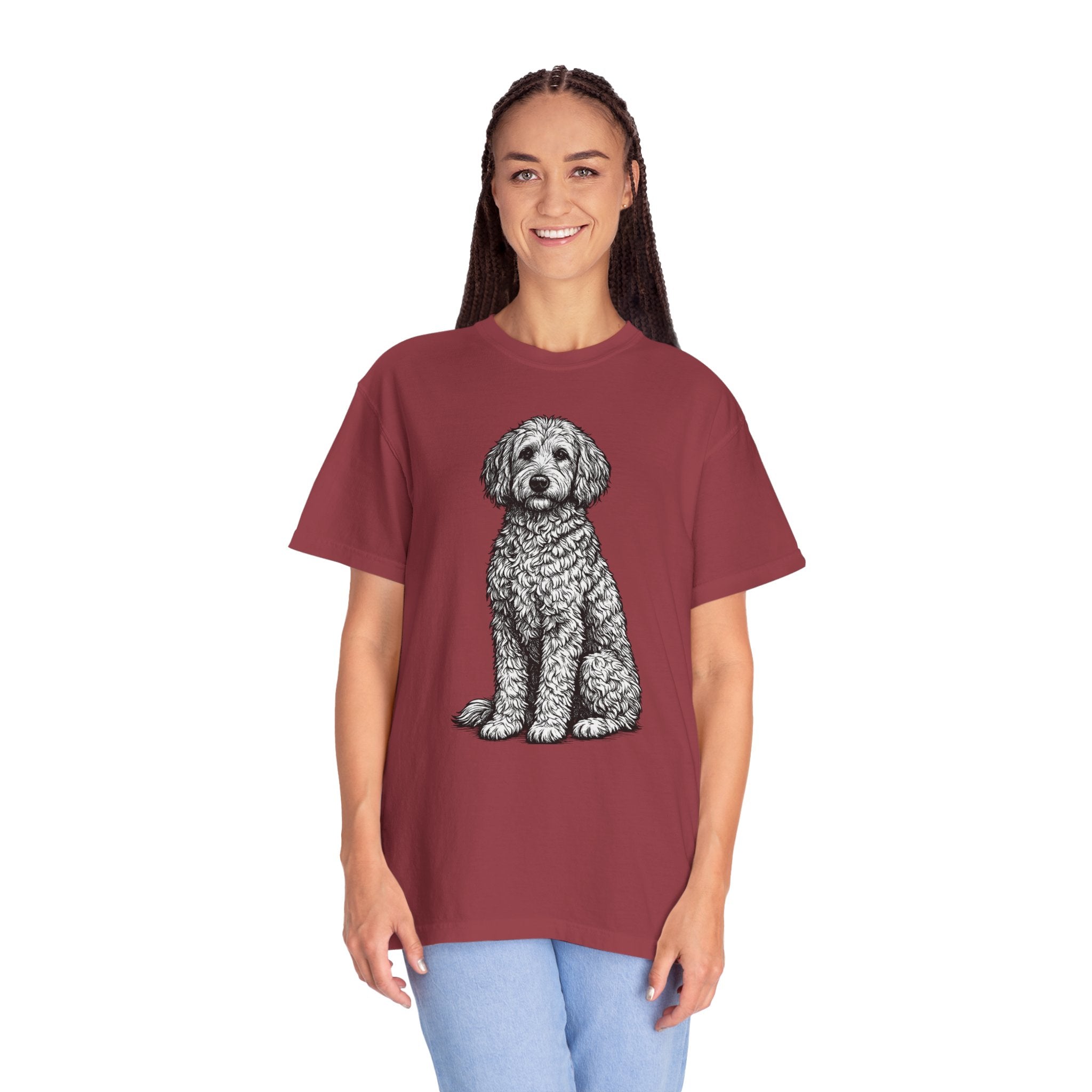 Doodle Sheepdog Graphic T-Shirt — Retro Rust Garment-Dyed Dog Tee