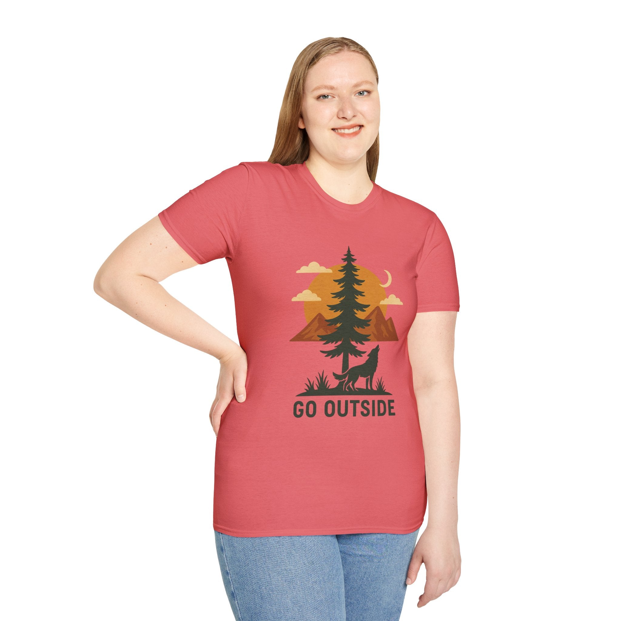 Go Outside T-Shirt — Outdoor Adventure Graphic Tee (Wolf, Mountains, Camping)