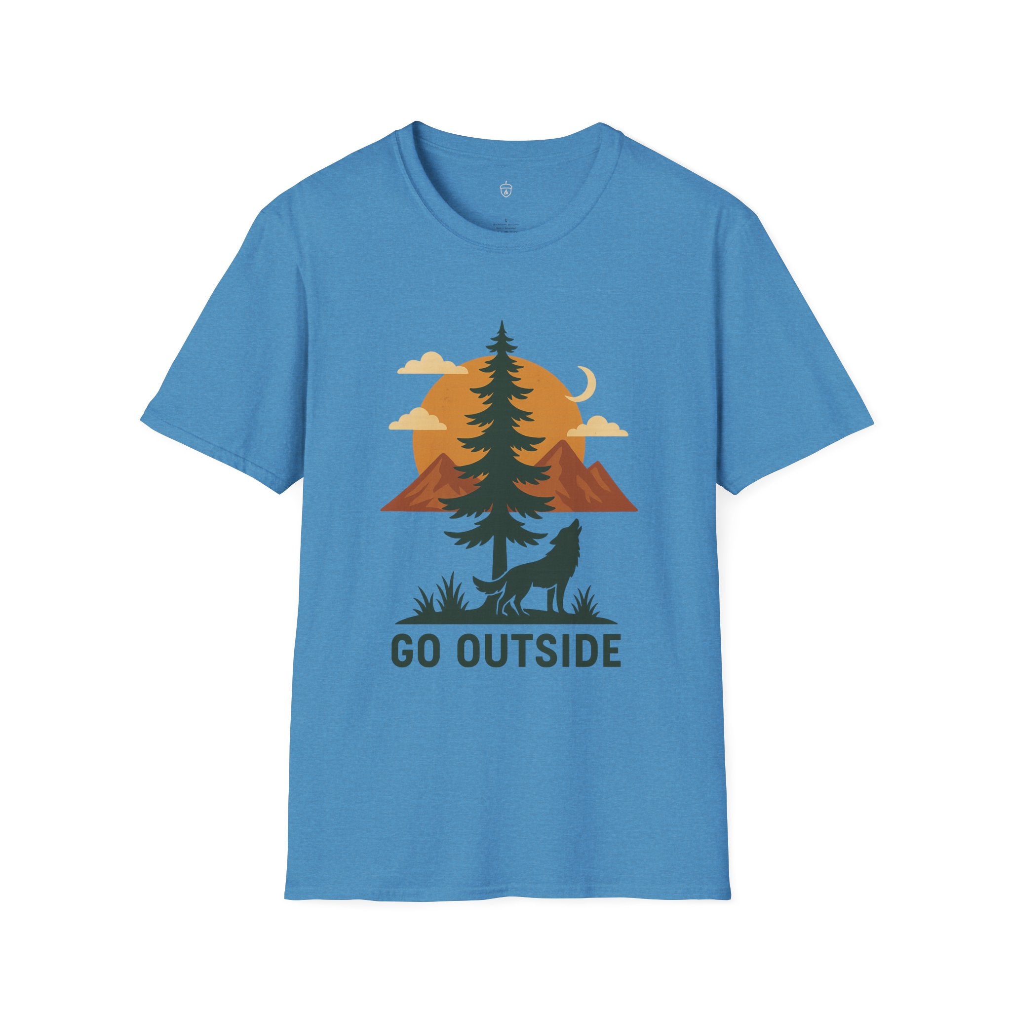 Go Outside T-Shirt — Outdoor Adventure Graphic Tee (Wolf, Mountains, Camping)