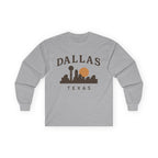 Dallas Texas Skyline Long Sleeve Tee — Retro Sunset City Shirt