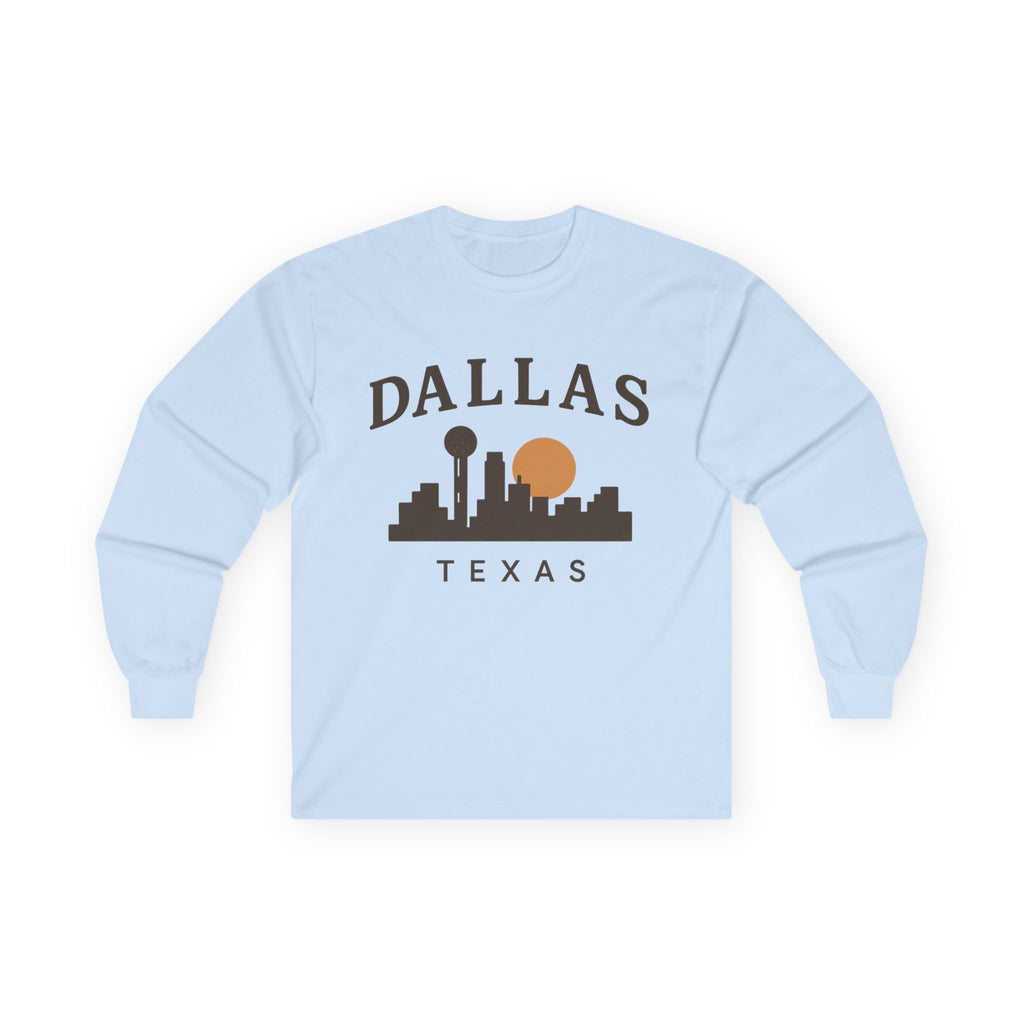 Dallas Texas Skyline Long Sleeve Tee — Retro Sunset City Shirt