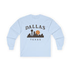 Dallas Texas Skyline Long Sleeve Tee — Retro Sunset City Shirt