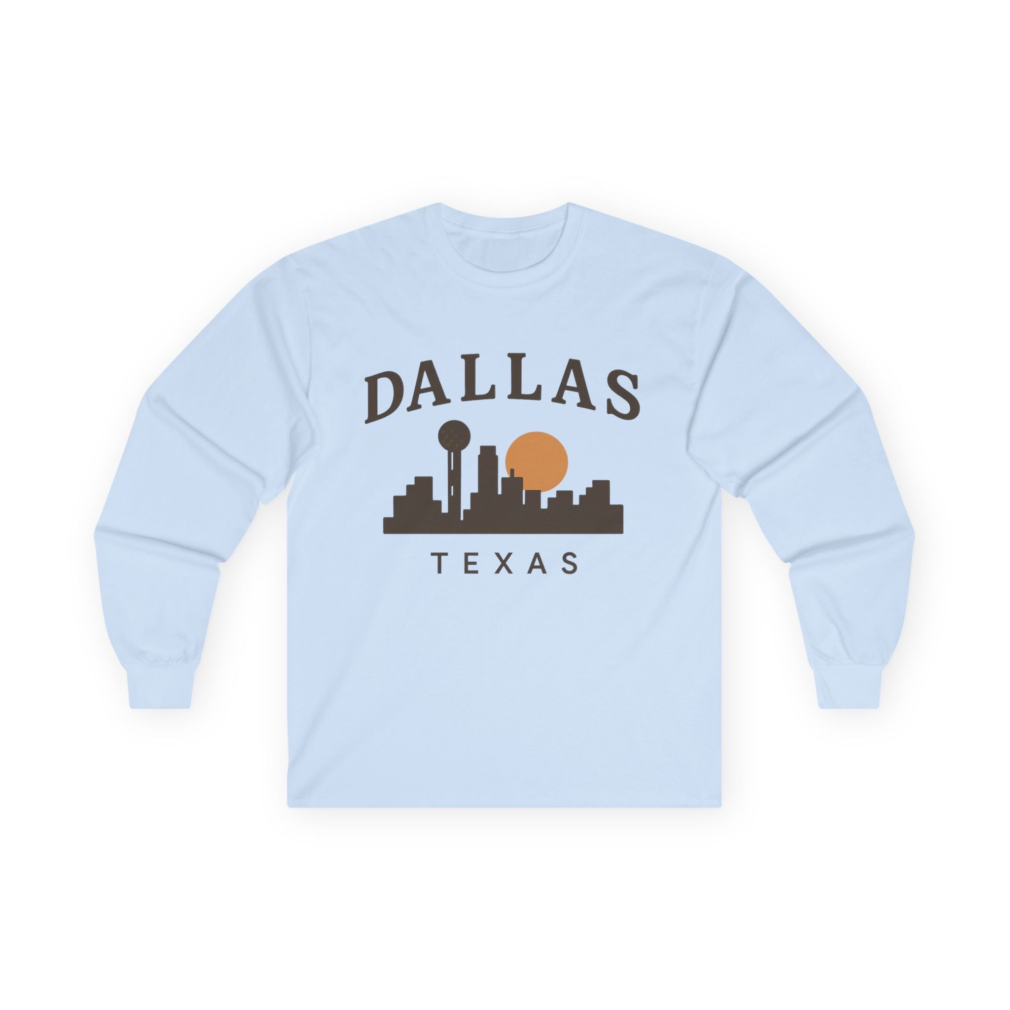 Dallas Texas Skyline Long Sleeve Tee — Retro Sunset City Shirt