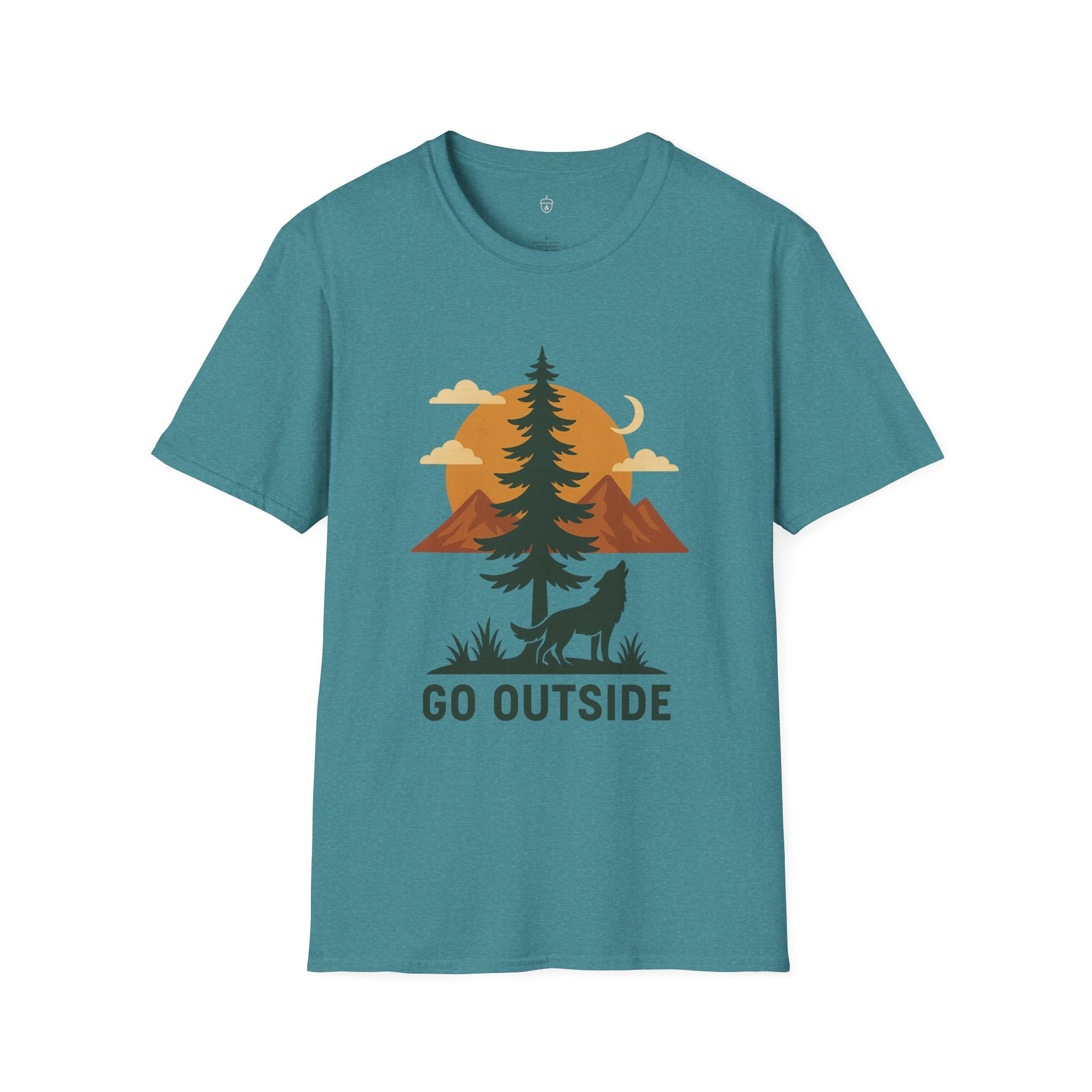 Go Outside T-Shirt — Outdoor Adventure Graphic Tee (Wolf, Mountains, Camping)